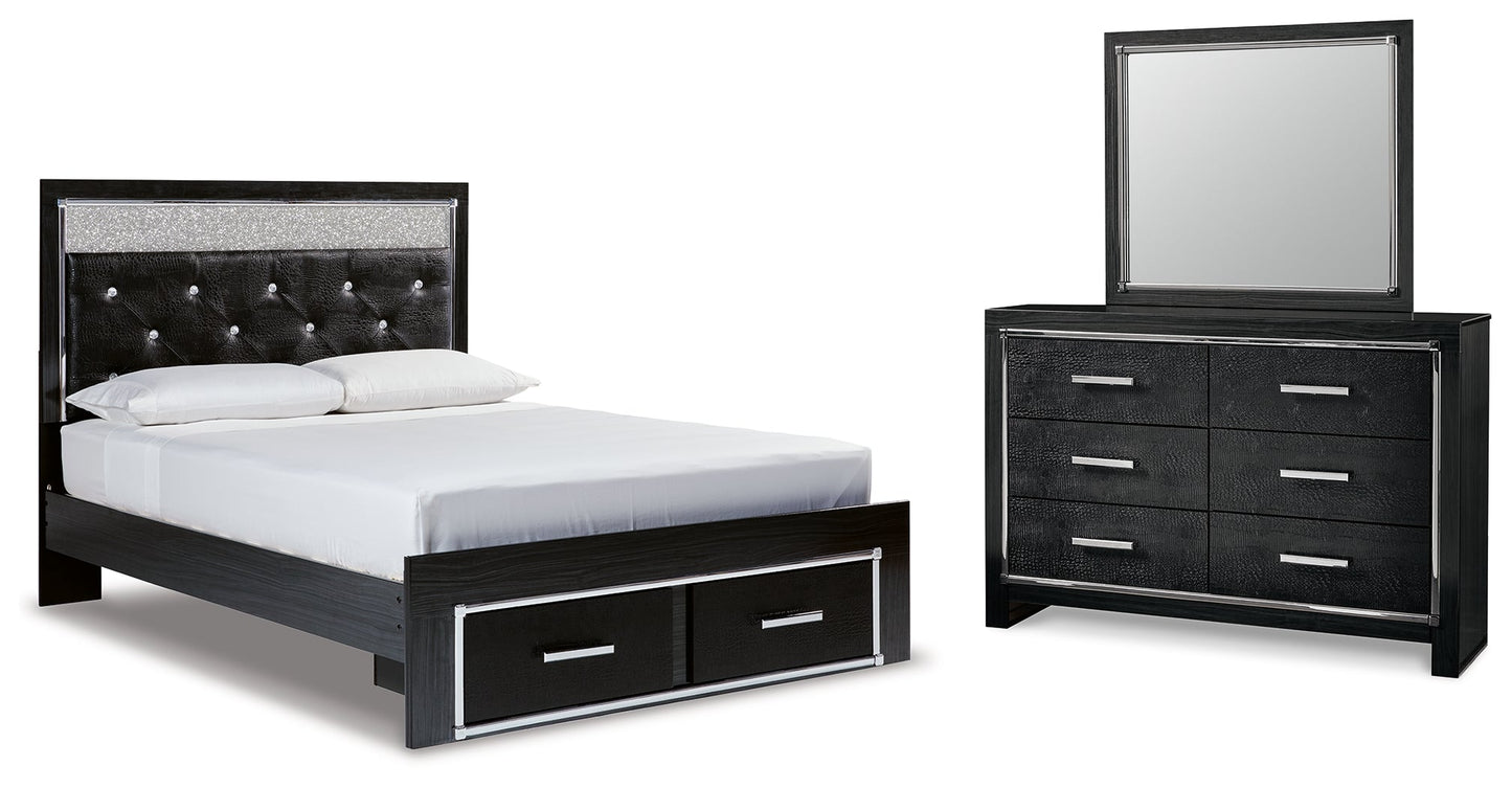 Kaydell Queen Upholstered Panel Storage Platform Bedroom Set with Dresser and Mirror