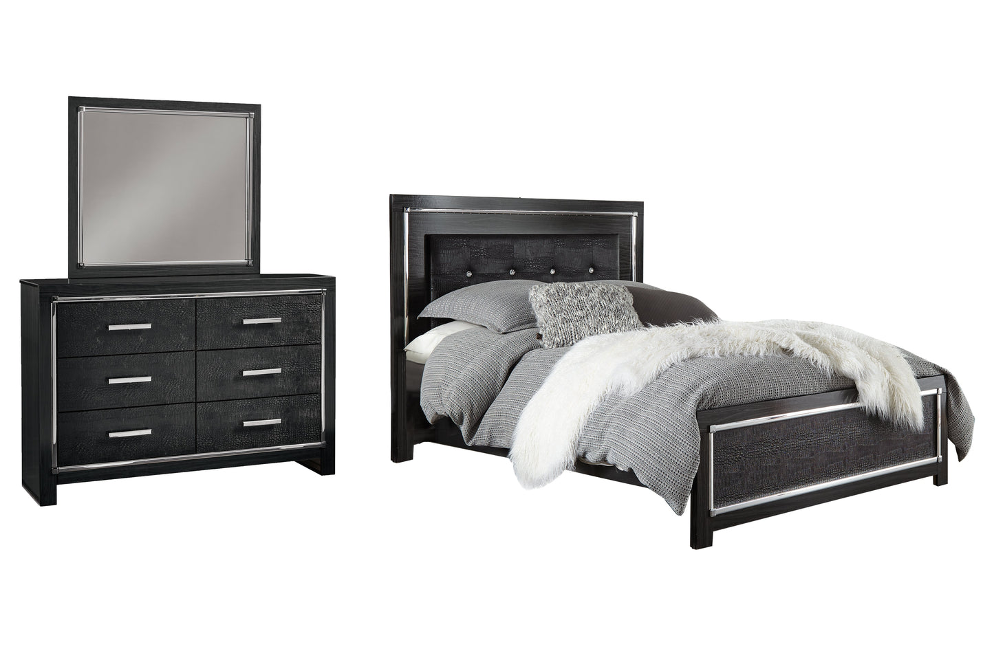 Kaydell Queen Upholstered Panel Bedroom Set with Dresser and Mirror