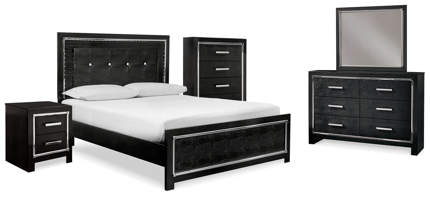 Kaydell Black Queen Panel Bedroom Set with Dresser, Mirror, Chest and Nightstand