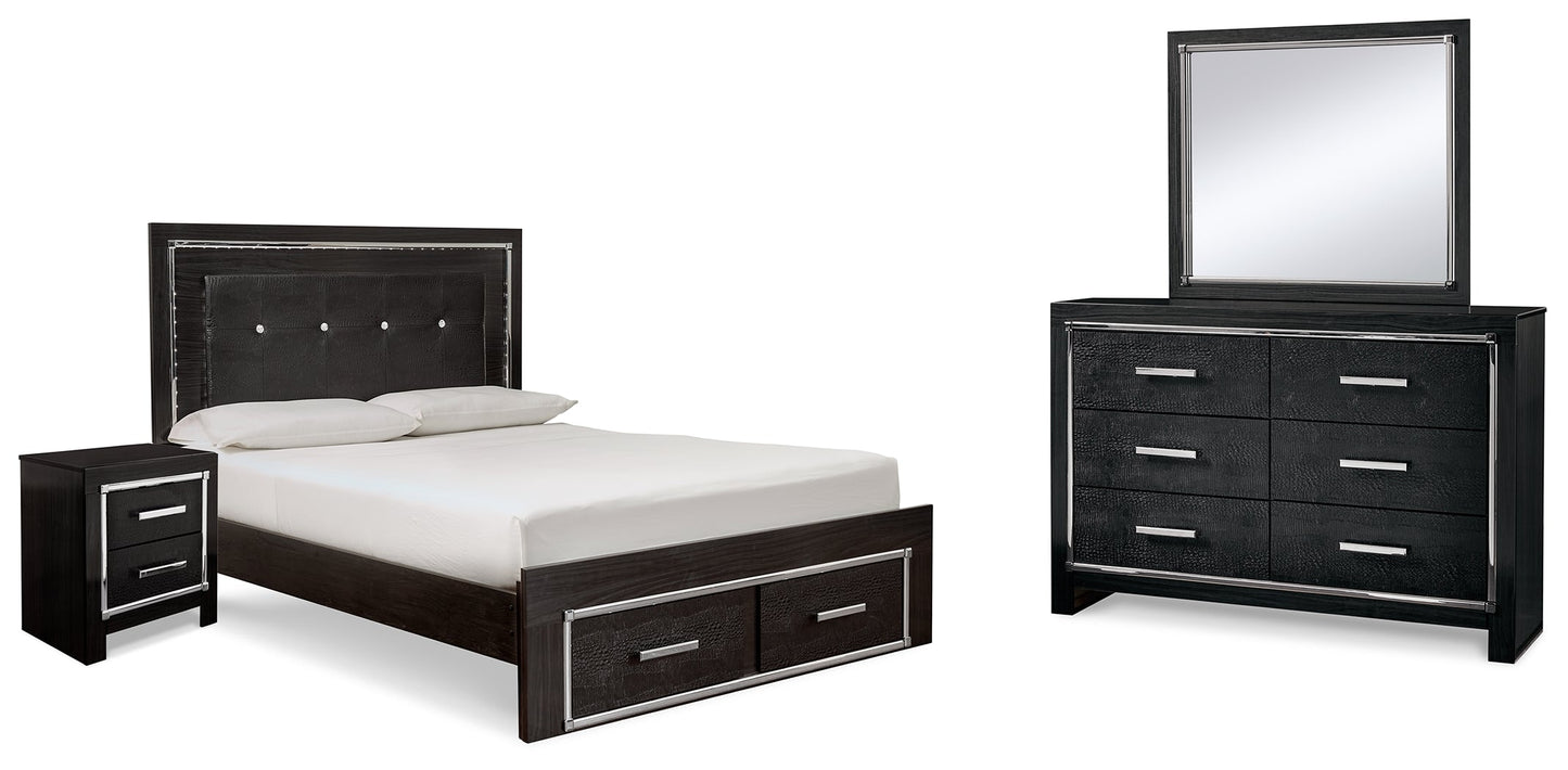 Kaydell Black Queen Storage Bedroom Set with Dresser, Mirror and Nightstand