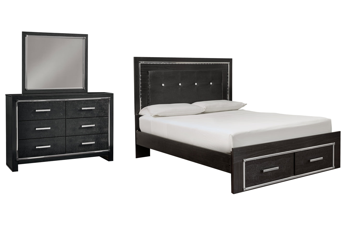 Kaydell Queen Panel Bedroom Set with Storage, Dresser and Mirror