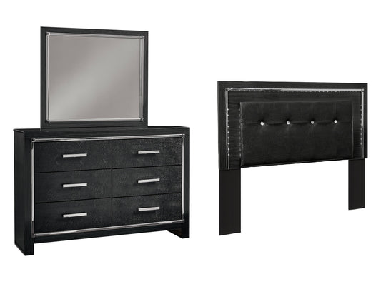 Kaydell Queen/Full Upholstered Panel Headboard, Dresser and Mirror