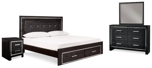 Kaydell Black King Storage Bedroom Set with Dresser, Mirror and Nightstand