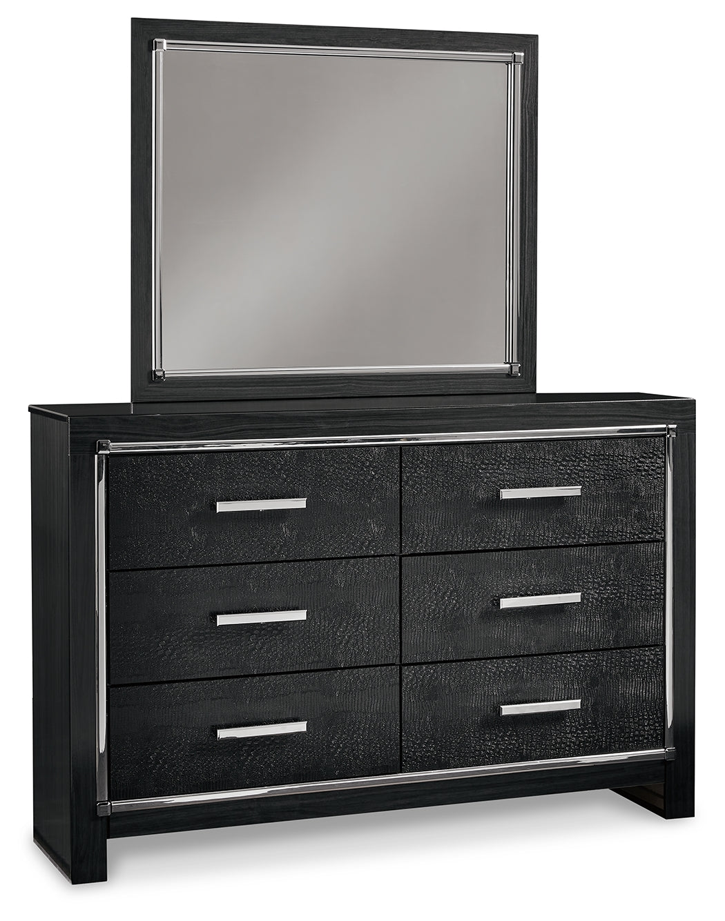 Kaydell King Upholstered Panel Bedroom Set with Dresser and Mirror