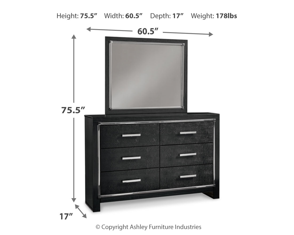 Kaydell Black King Upholstered Storage Bedroom Set with Dresser, Mirror, Chest and 2 Nightstands