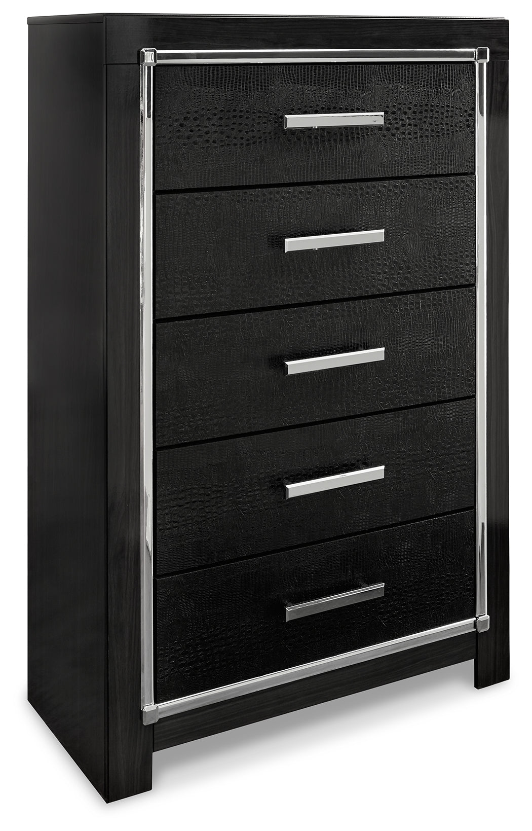 Kaydell Black King Panel Storage Bedroom Set with Dresser, Mirror, Chest and Nightstand