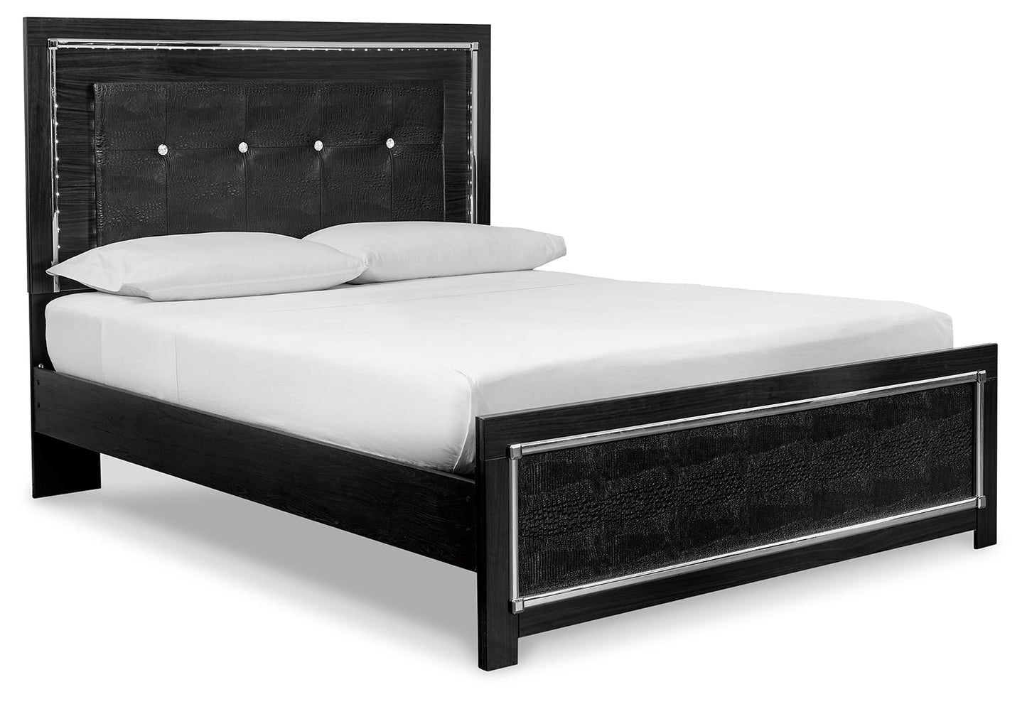 Kaydell Black Queen Upholstered Panel Bedroom Set with Dresser, Mirror, Chest and 2 Nightstands