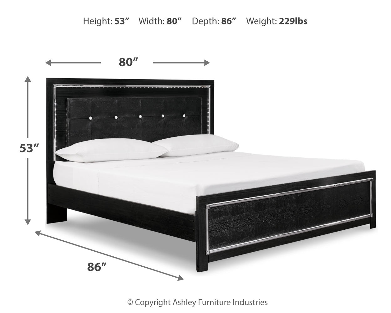 Kaydell Black King Upholstered Panel Bedroom Set with 2 Nightstands