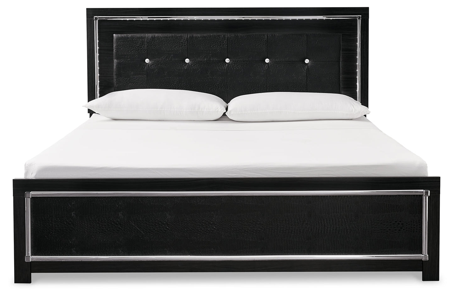 Kaydell Black King Upholstered Panel Bed , Dresser, Mirror, Chest and 2 Nightstands