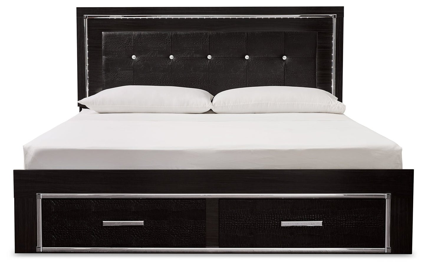 Kaydell Black King Panel Storage Bedroom Set with Dresser, Mirror and Nightstand
