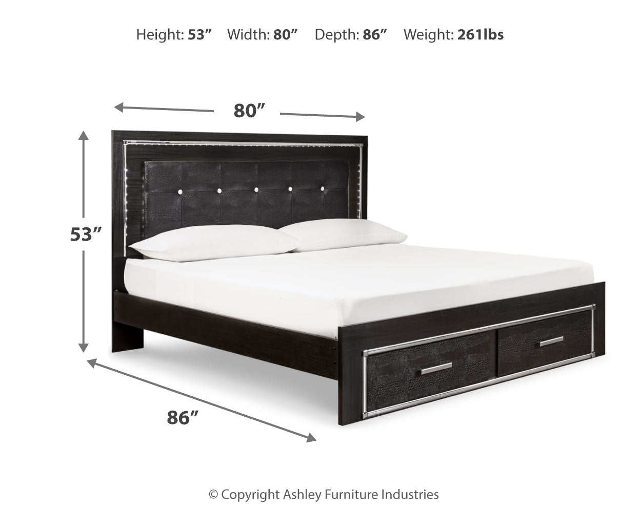 Kaydell Black King Storage Bedroom Set with Dresser, Mirror and Nightstand