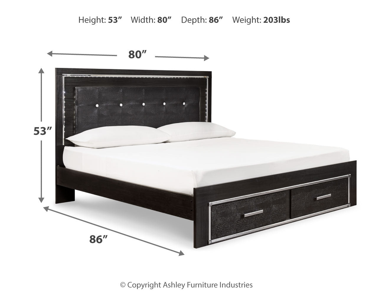 Kaydell Black King Upholstered Storage Bedroom Set with Dresser, Mirror, Chest and 2 Nightstands