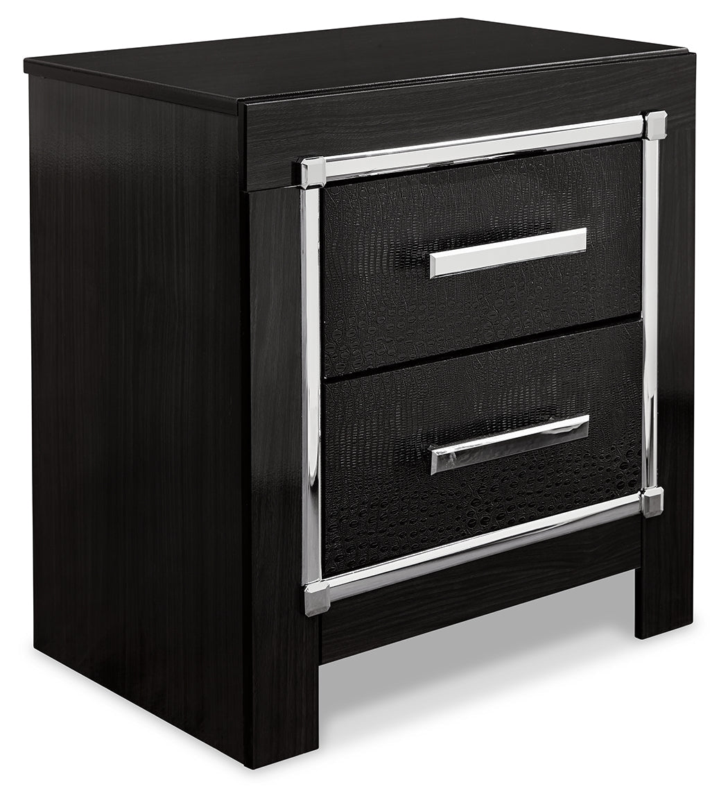 Kaydell Black Queen Upholstered Panel Bedroom Set with Dresser, Mirror, Chest and 2 Nightstands