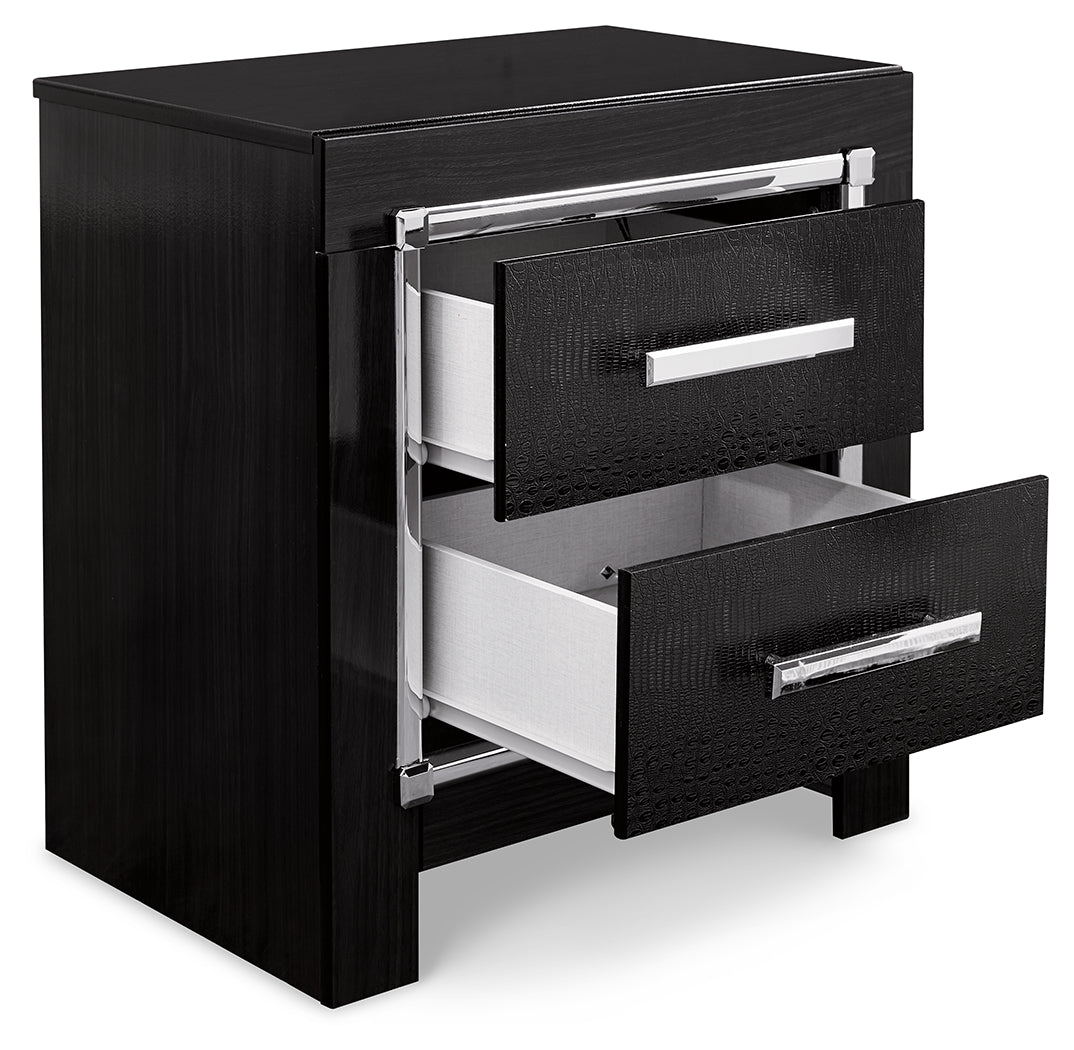 Kaydell Black King Panel Storage Bedroom Set with Dresser, Mirror and Nightstand