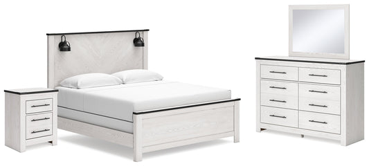 Schoenberg White King Panel Bedroom Set with Dresser, Mirror and Nightstand