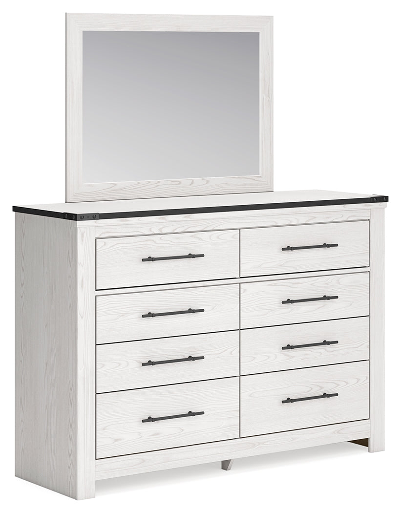 Schoenberg White King Panel Bedroom Set with Dresser, Mirror and Nightstand