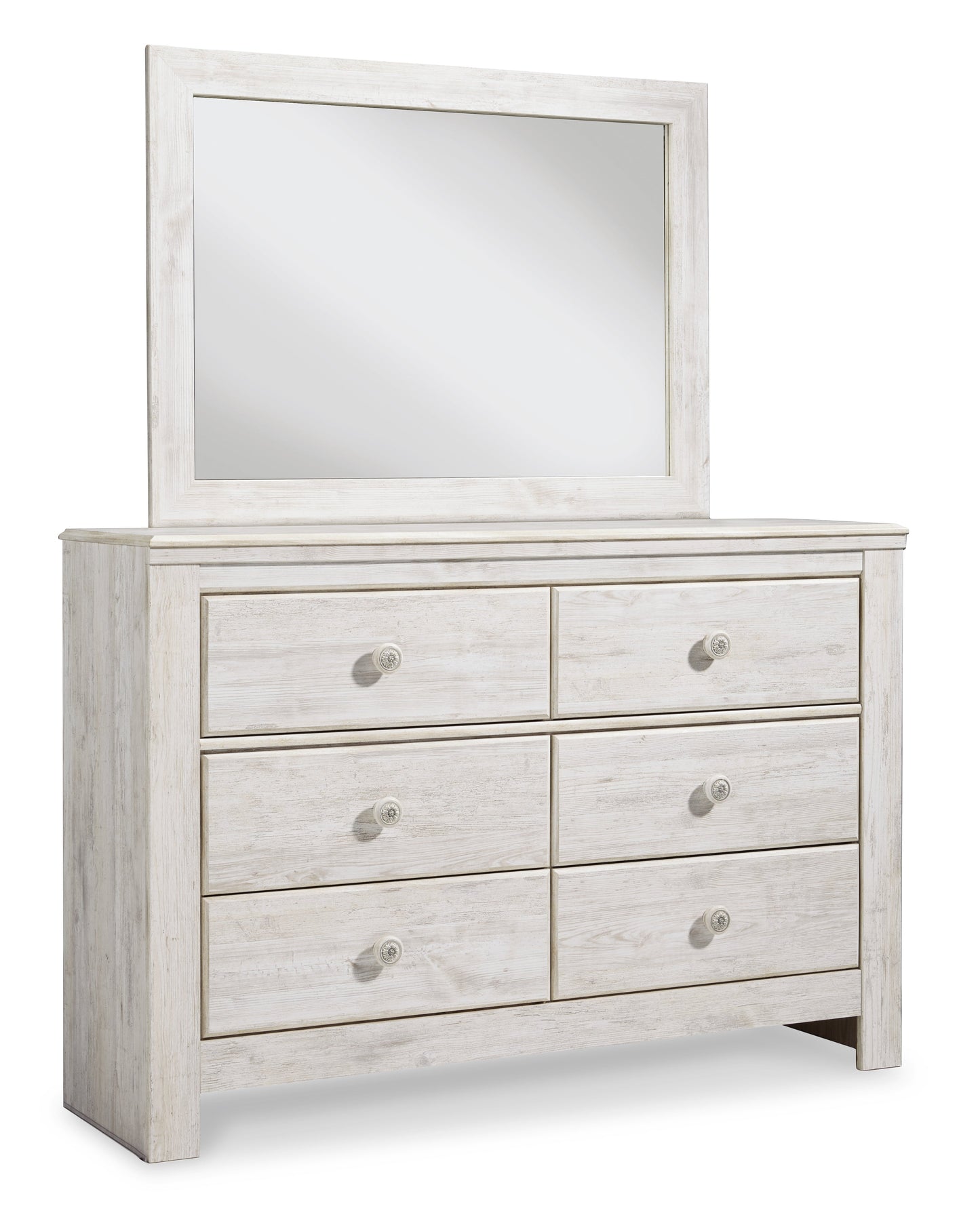 Paxberry Whitewash Full Panel Bedroom Set with Dresser, Mirror and Chest