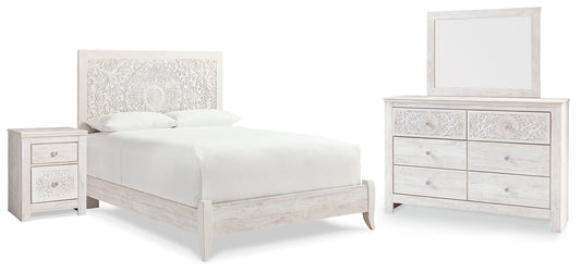 Paxberry Whitewash Queen Panel Bedroom Set with Dresser, Mirror and Nightstand