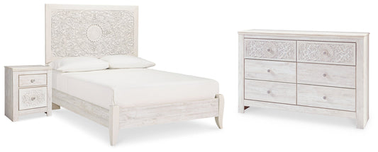 Paxberry Whitewash Full Panel Bedroom Set with Dresser and Nightstand