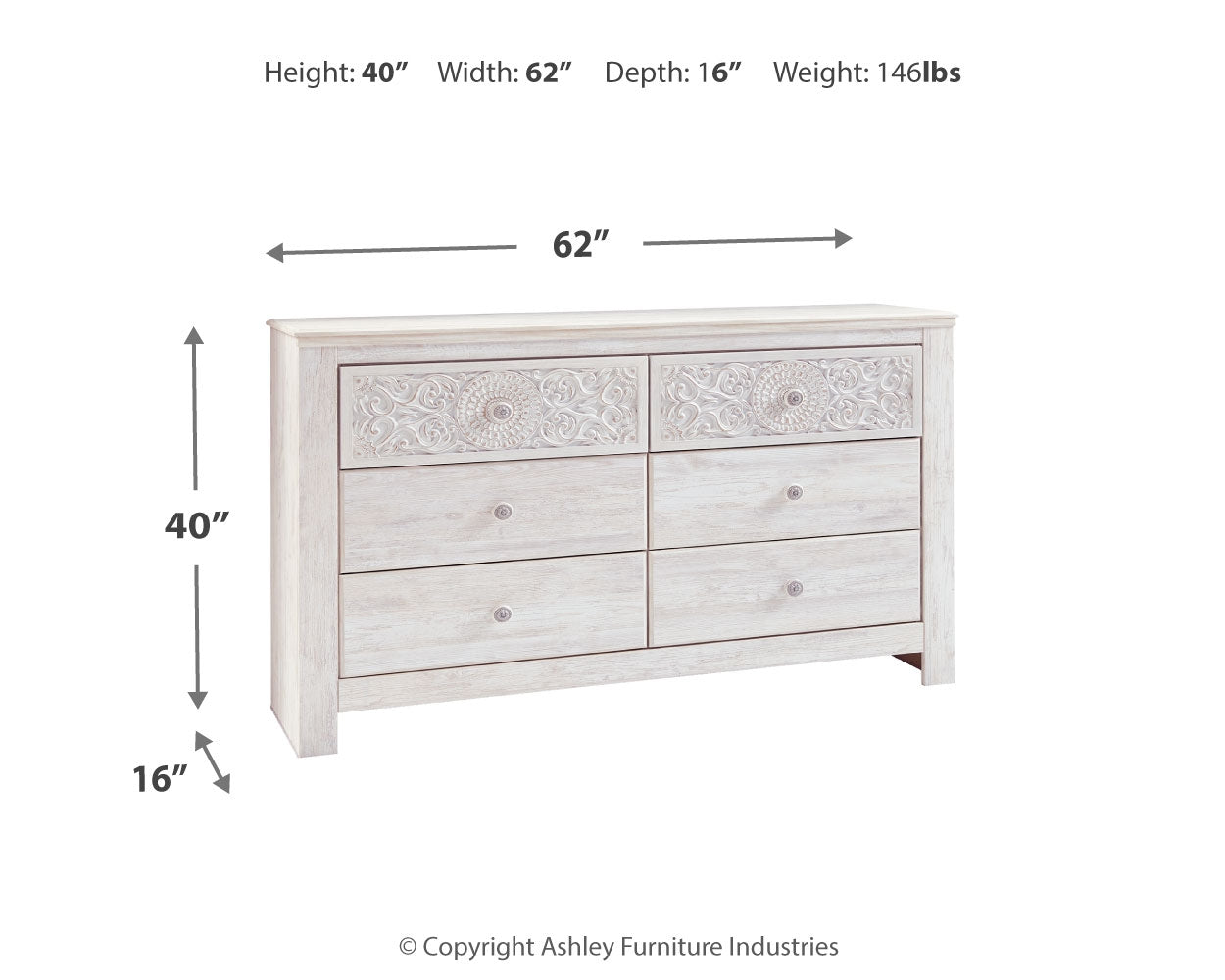 Paxberry Whitewash Queen Panel Bedroom Set with Dresser