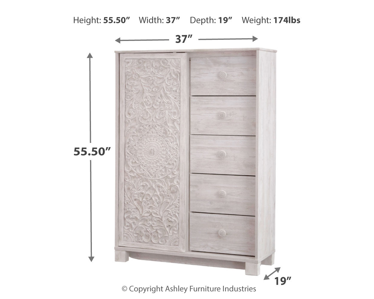 Paxberry Whitewash Full Panel Bedroom Set with Dresser, Mirror and Chest