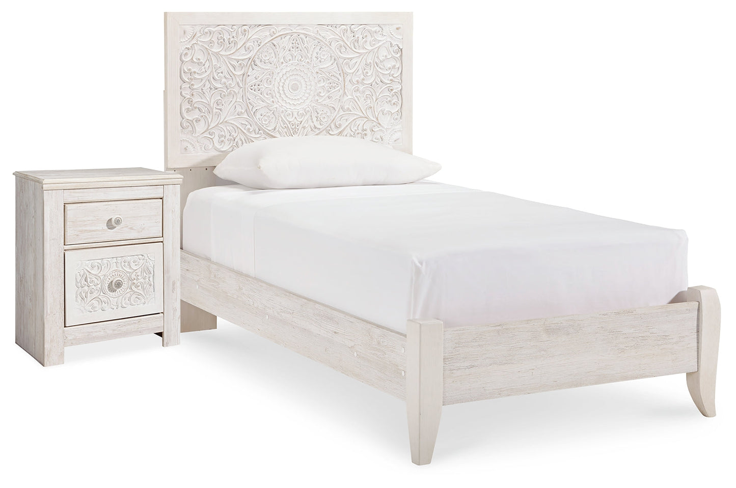 Paxberry Whitewash Twin Panel Bedroom Set with Nightstand