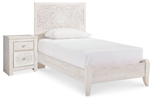 Paxberry Whitewash Twin Panel Bedroom Set with Nightstand