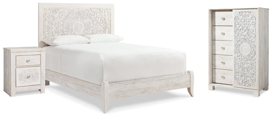 Paxberry Whitewash Queen Panel Bedroom Set with Chest and Nightstand