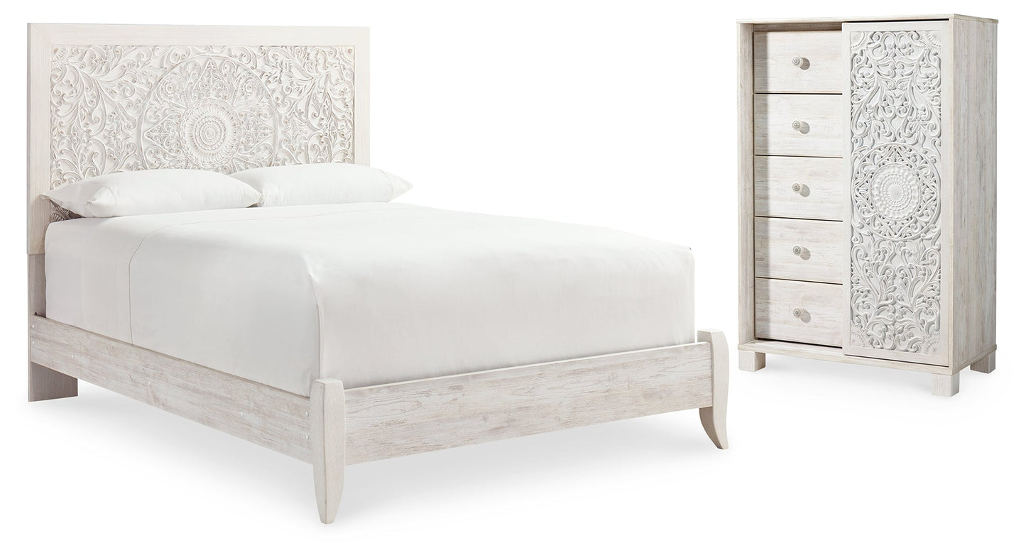 Paxberry Whitewash Queen Panel Bedroom Set with Chest