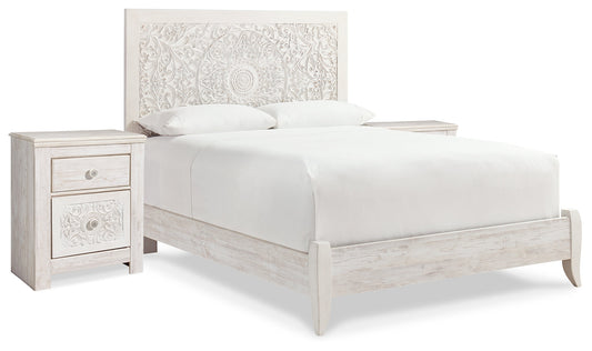 Paxberry Whitewash Queen Panel Bedroom Set with 2 Nightstands