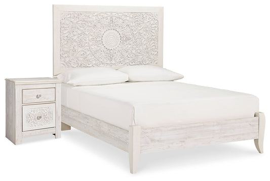 Paxberry Whitewash Full Panel Bedroom Set with Nightstand