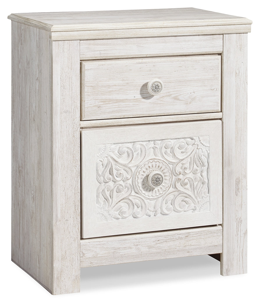 Paxberry Whitewash Twin Panel Bedroom Set with Nightstand