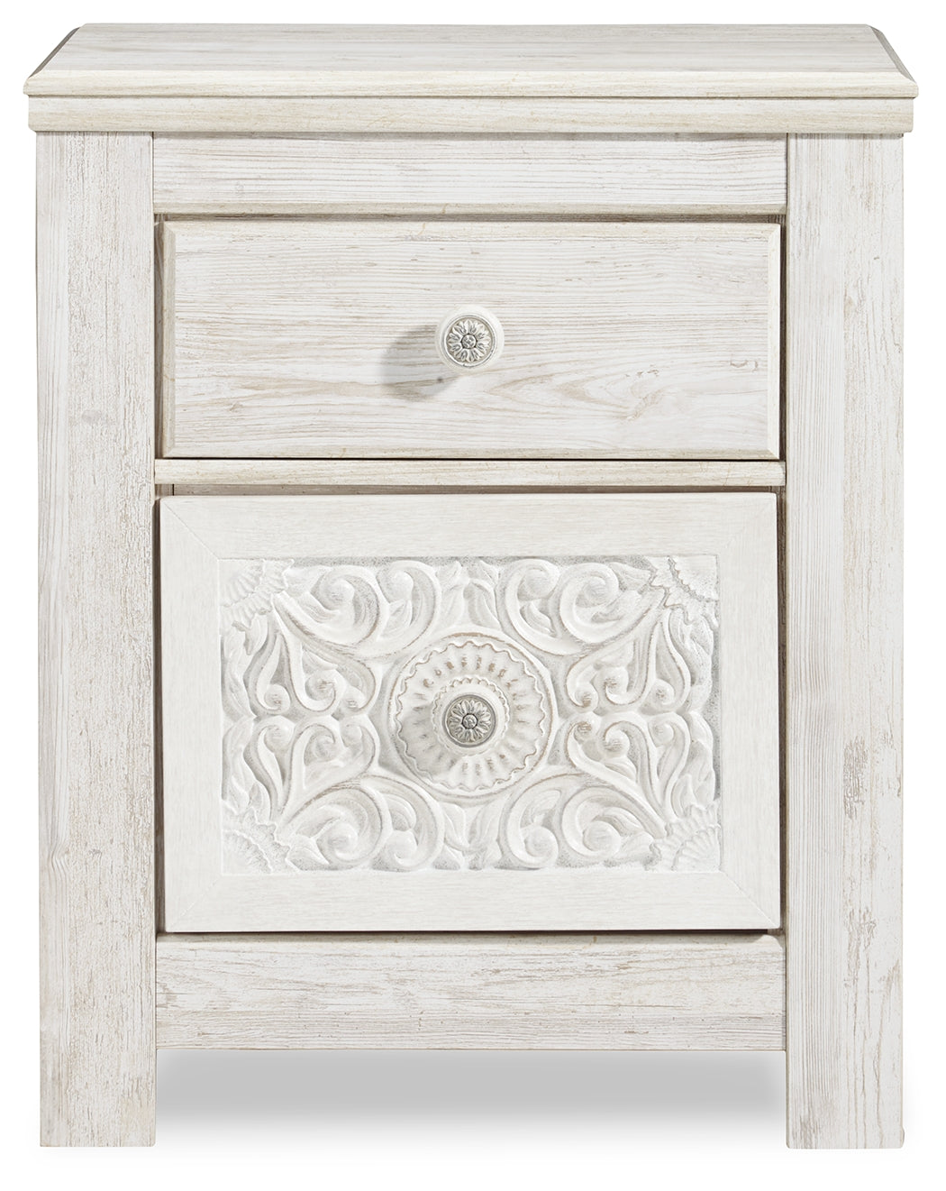 Paxberry Whitewash Twin Panel Bedroom Set with Nightstand