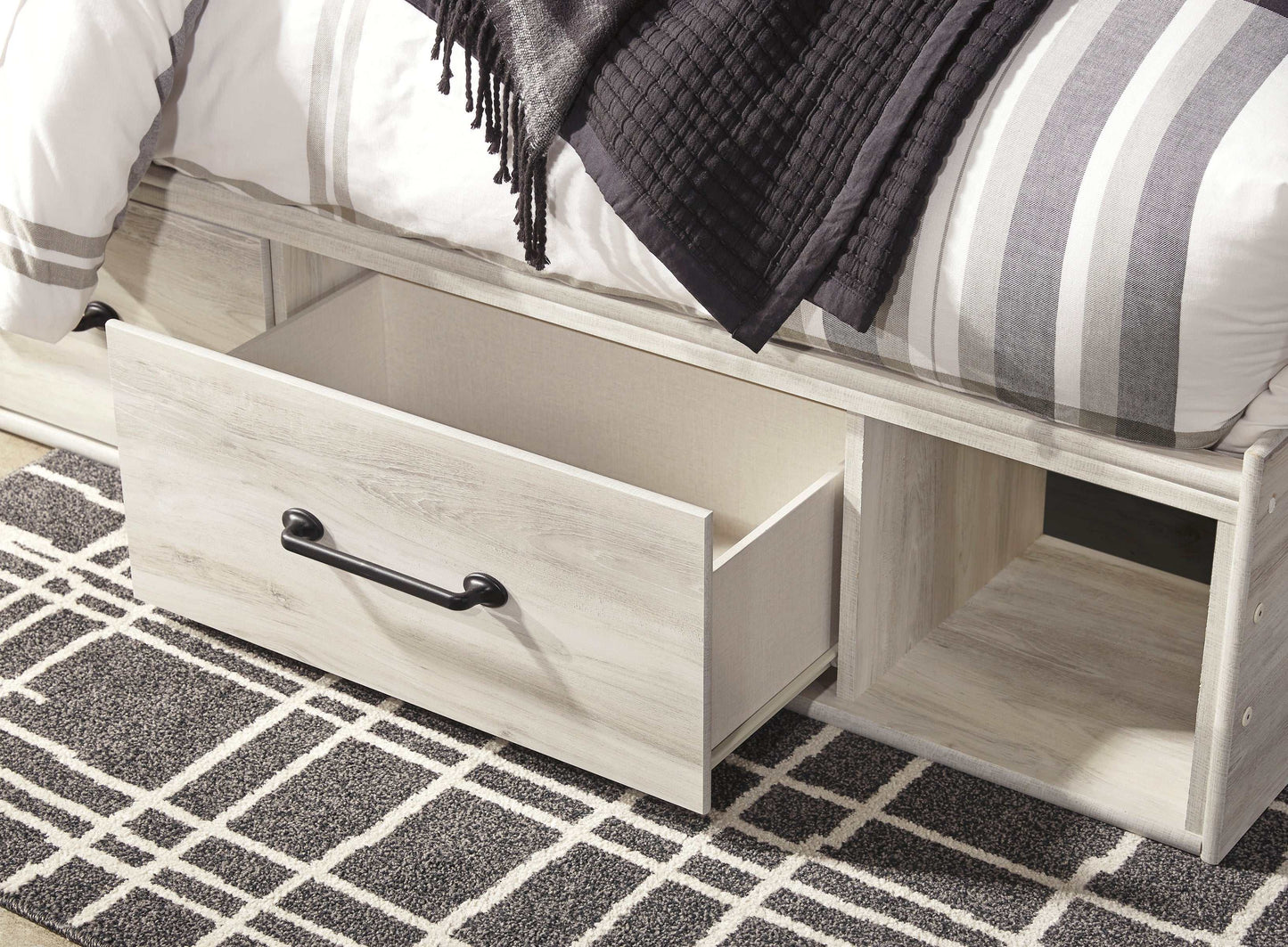 Cambeck Whitewash King Panel Bed w/ 2 Storage Drawers