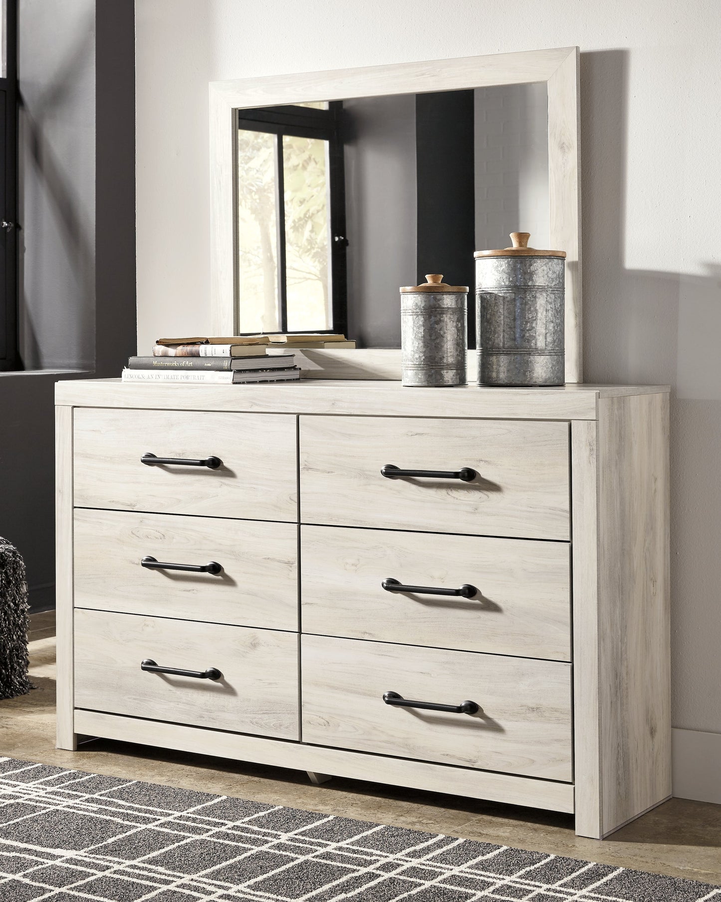 Cambeck Whitewash Queen Panel Bedroom Set with Storage, Dresser and Mirror