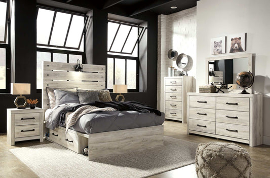 Cambeck Whitewash Full Panel Bedroom Set w/ 2 Storage Drawers