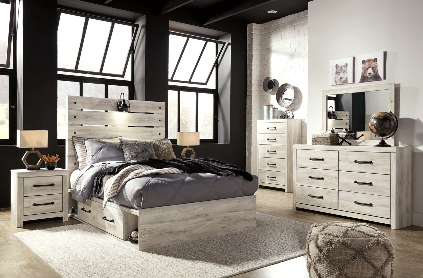 Cambeck Whitewash Full Panel Bedroom Set w/ 4 Storage Drawers