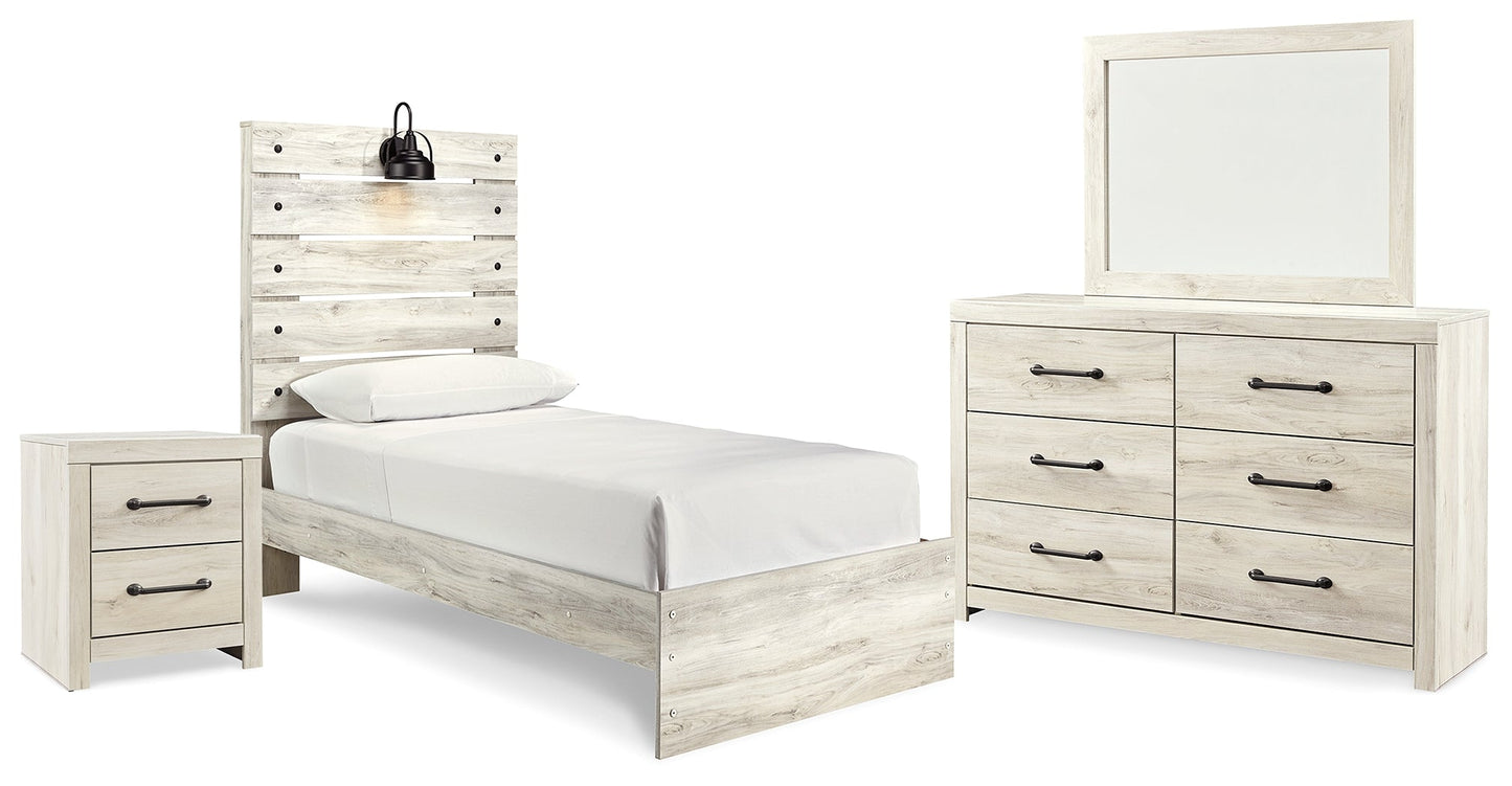 Cambeck Whitewash Twin Panel Bedroom Set with Dresser, Mirror and Nightstand