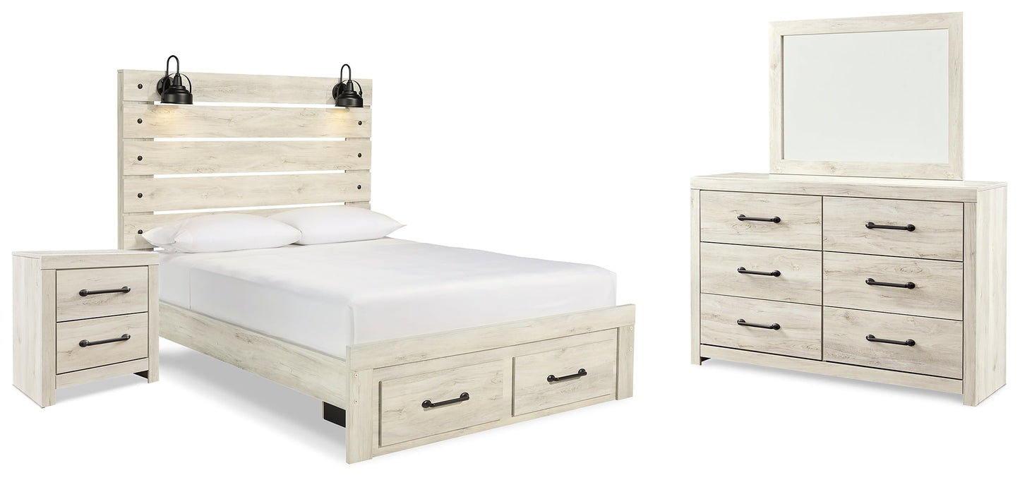 Cambeck Whitewash Queen Panel Storage Bedroom Set with Dresser, Mirror and Nightstand