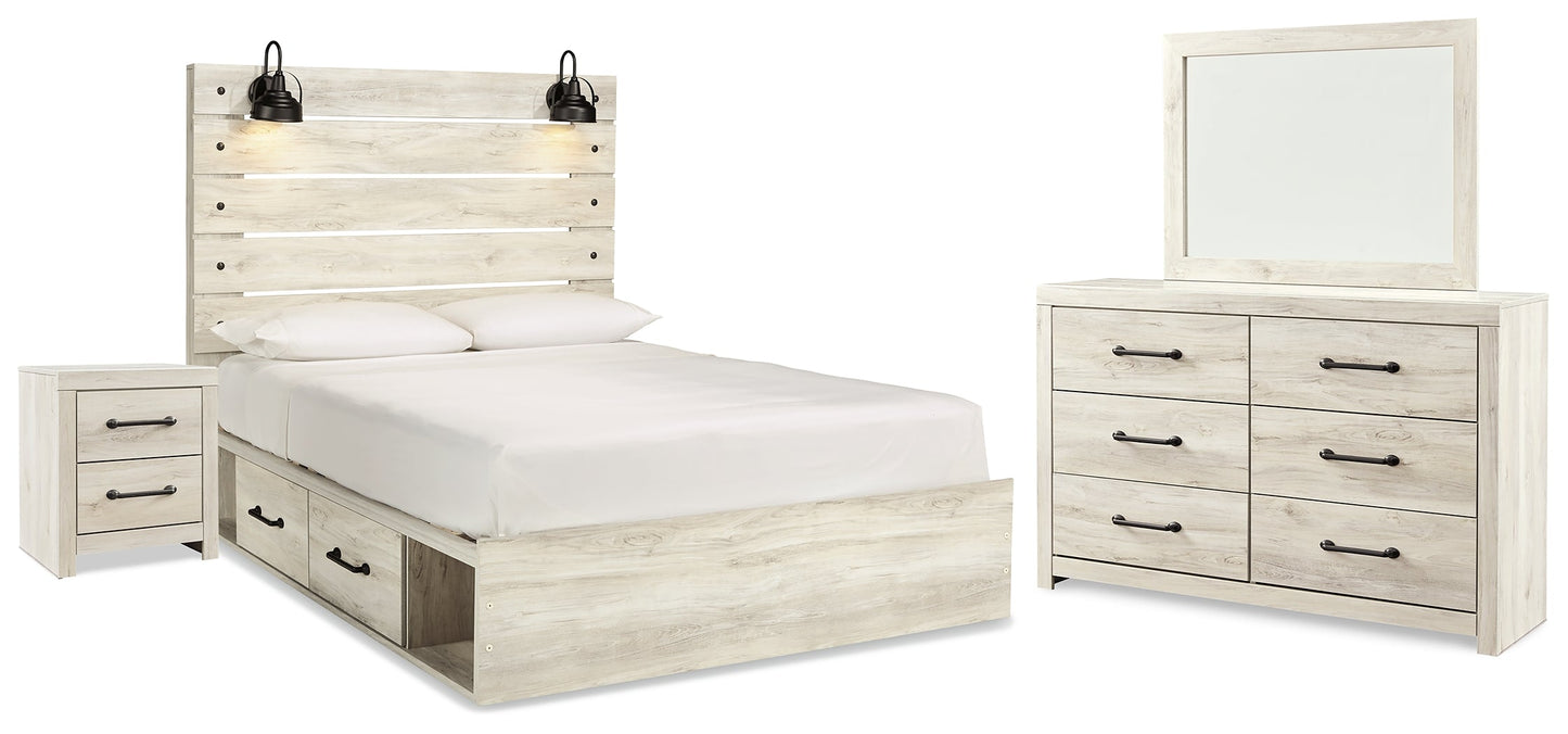 Cambeck Whitewash Queen Panel Bedroom Set with Storage, Dresser and Mirror