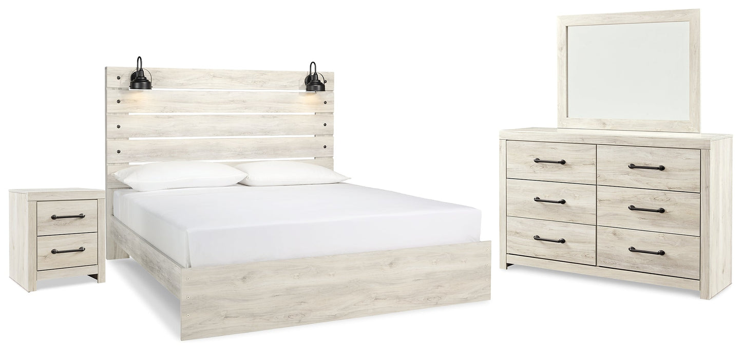 Cambeck Whitewash King Panel Bedroom Set with Dresser, Mirror and Nightstand