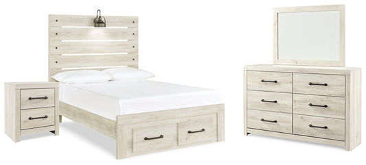 Cambeck Whitewash Full Panel Bedroom Set with Dresser, Mirror and Nightstand