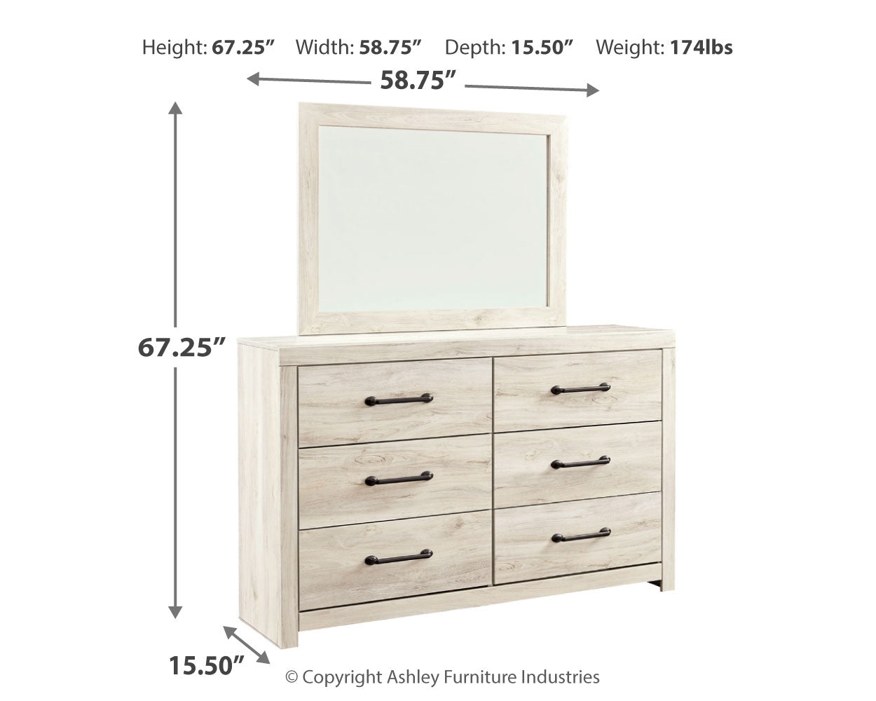 Cambeck Whitewash Twin Panel Bedroom Set with 2 Dressers, 2 Mirrors and 2 Nightstands