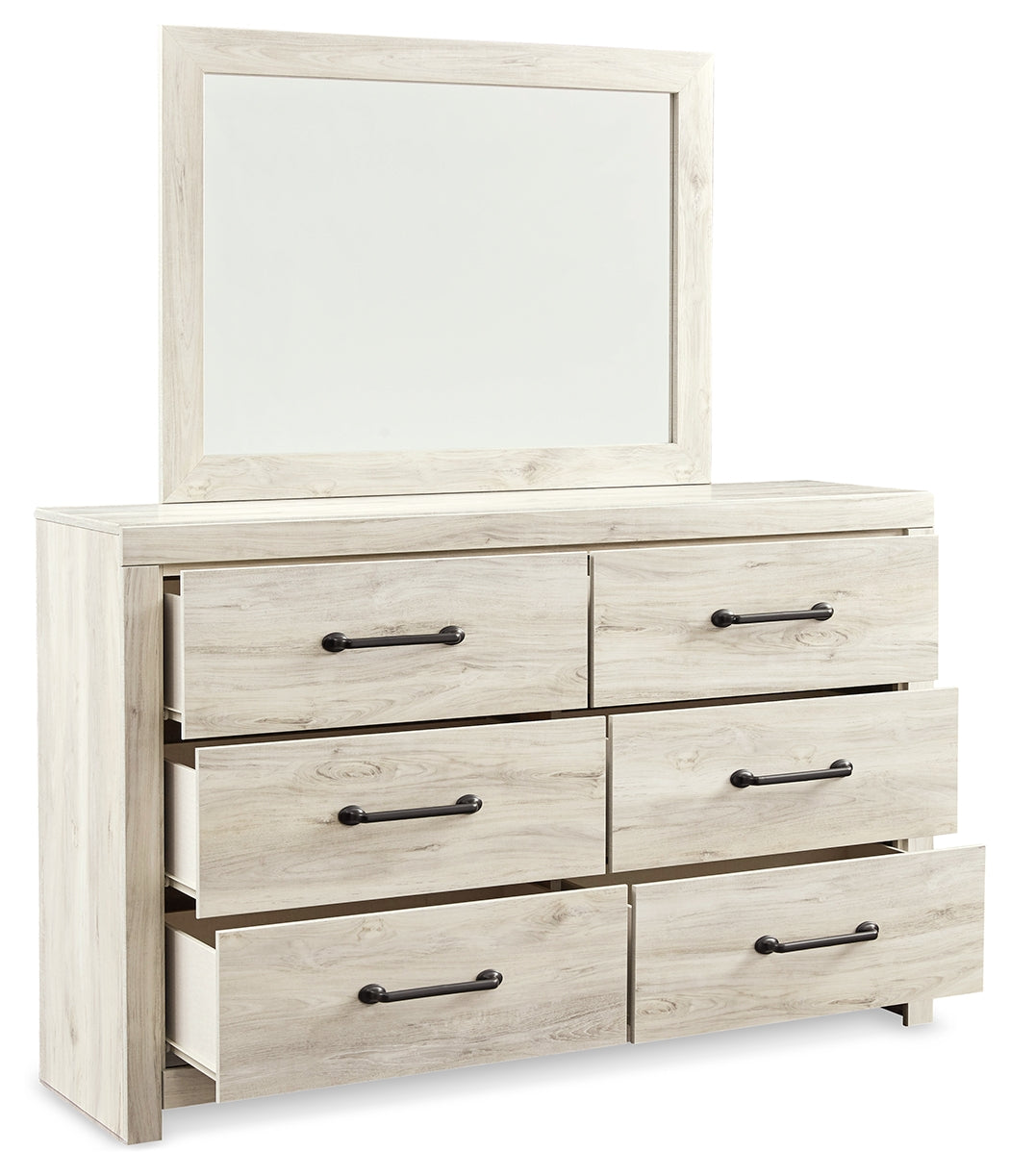 Cambeck Whitewash Queen Panel Bedroom Set with Storage, Dresser, Mirror and 2 Nightstands