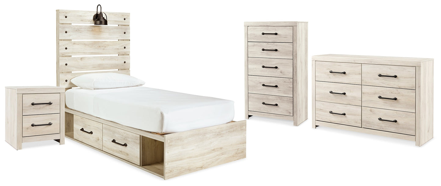 Cambeck Whitewash Twin Panel Bedroom Set with Dresser, Chest and Nightstand