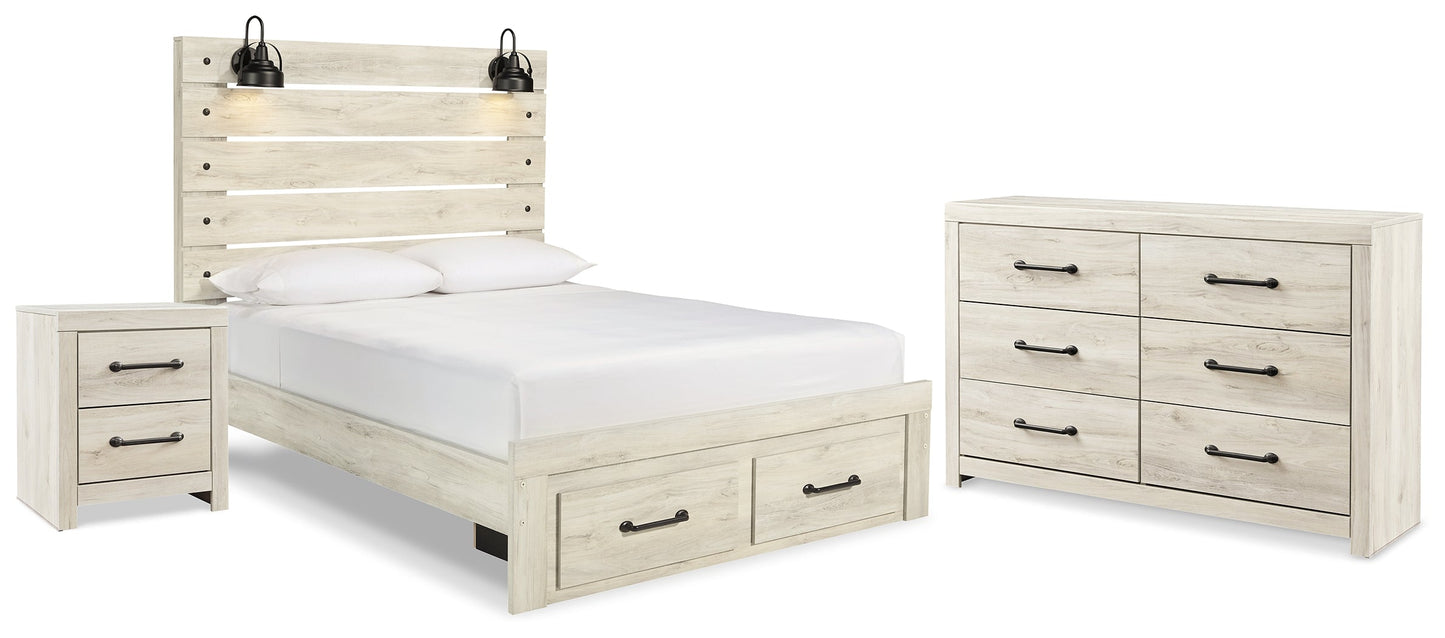 Cambeck Whitewash Queen Panel Storage Bedroom Set with Dresser and Nightstand