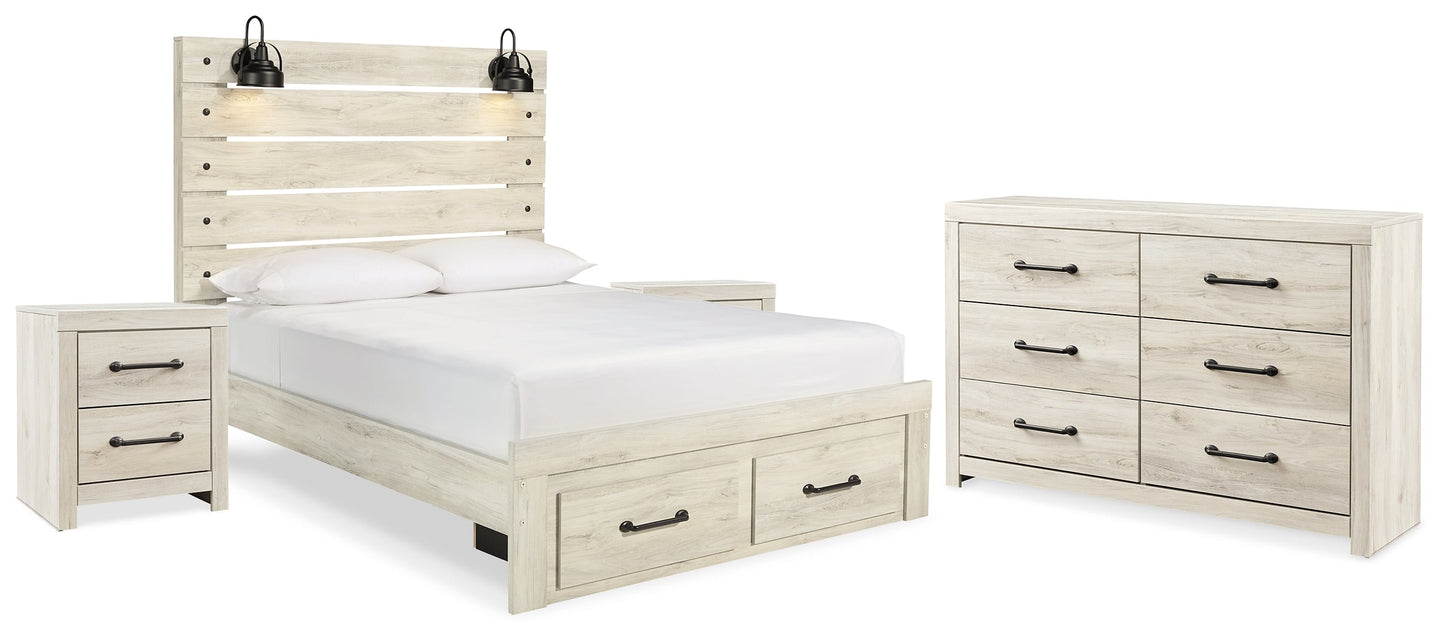 Cambeck Whitewash Queen Panel Storage Bedroom Set with Dresser and 2 Nightstands