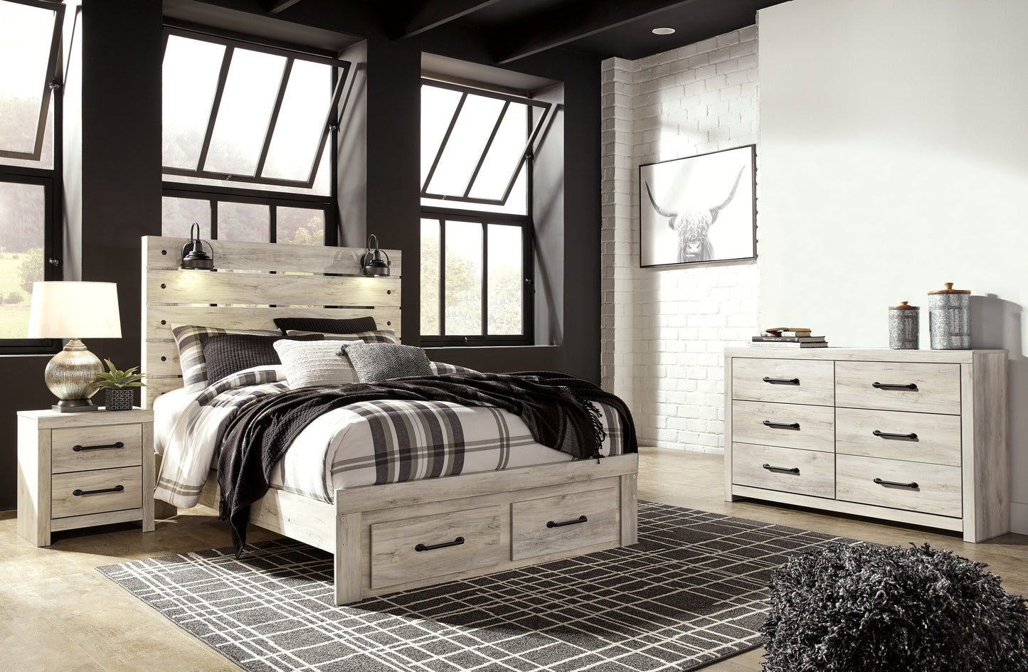 Cambeck Whitewash Queen Panel Storage Bedroom Set with Dresser and Nightstand