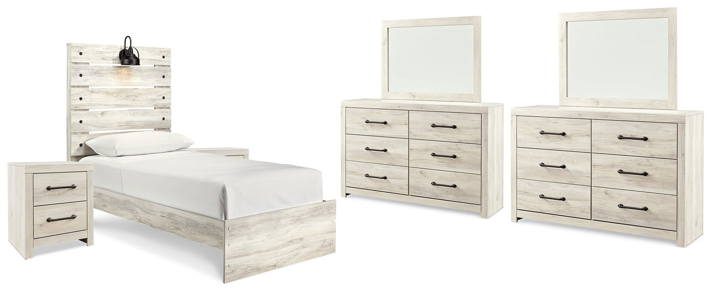 Cambeck Whitewash Twin Panel Bedroom Set with 2 Dressers, 2 Mirrors and 2 Nightstands