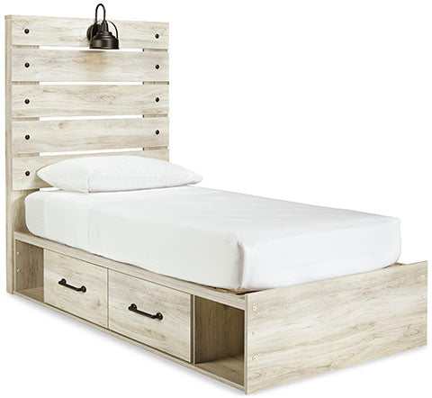 Cambeck Whitewash Twin Panel Bed w/ 4 Storage Drawers